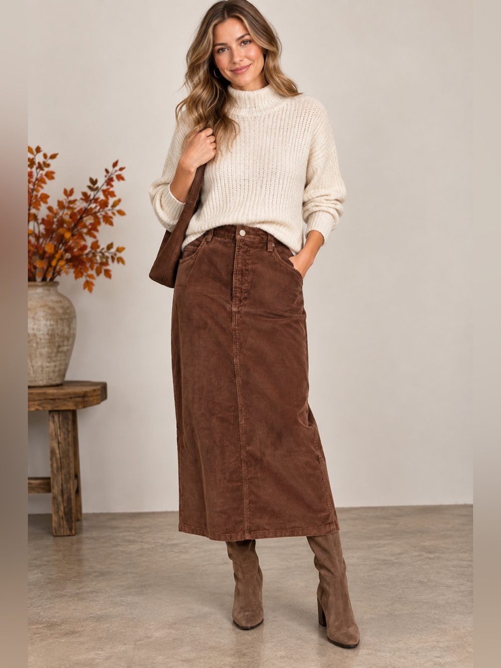Bill Blass vintage brown corduroy maxi skirt
